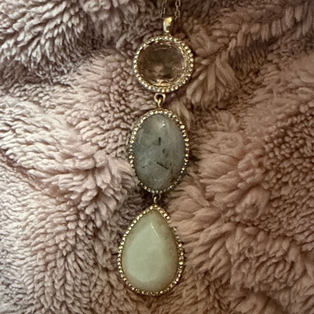 Elegant Gold, Gray, Pink, & Green Pendant Necklace